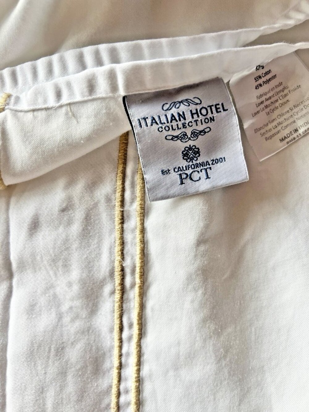 Italian Hotel Collection King Sz Flat Sheet Embroidered Gold California 2001 PCT
